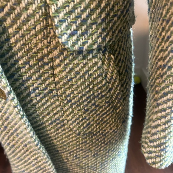 DKNY Green and Blue Tweed Trench Coat - Picture 7 of 8